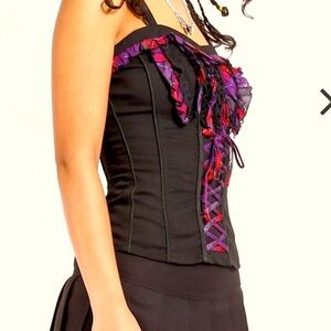 Tripp nyc ~Purple PLAID Ruffle Corset Top β’size XL